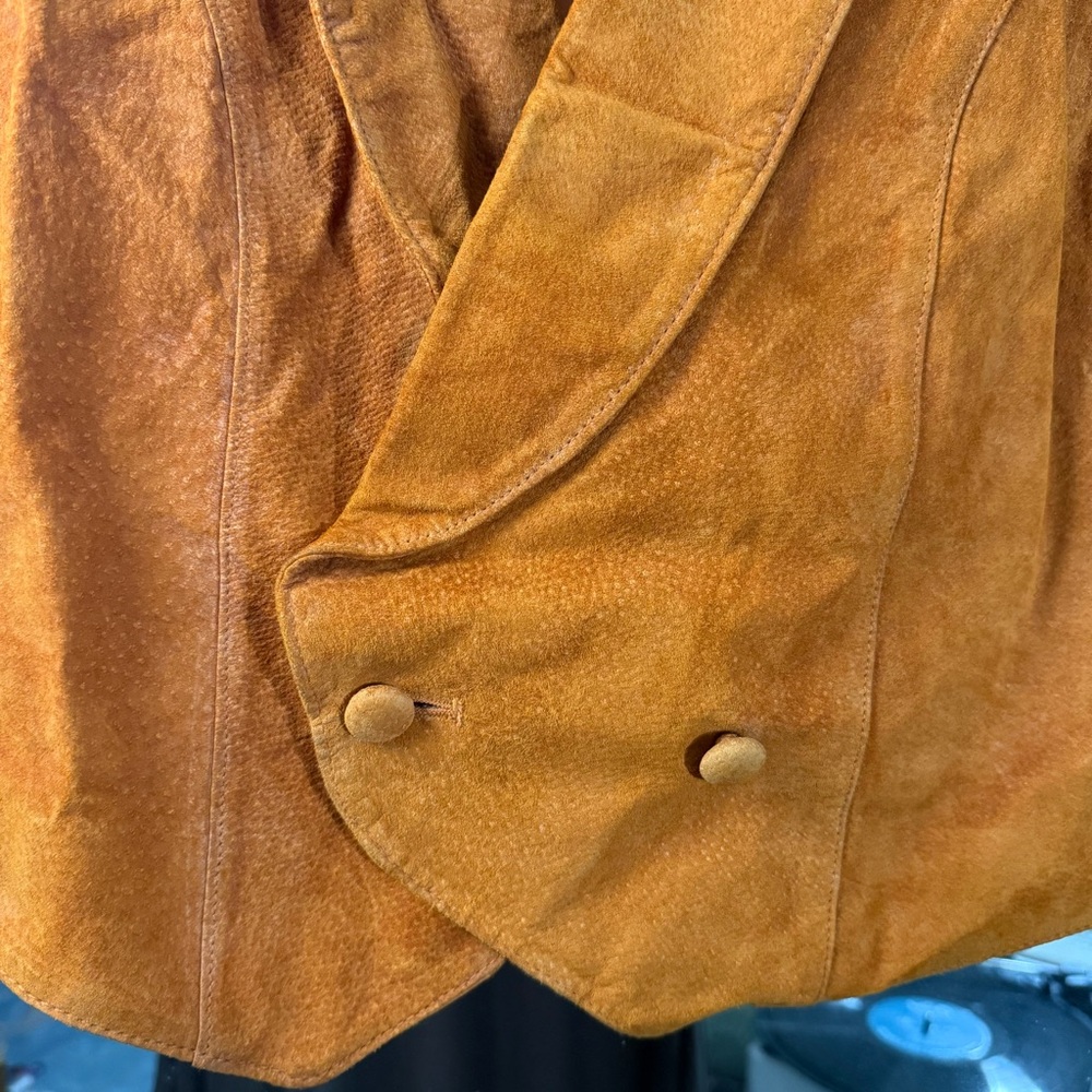 Vintage Orange Pig Suede Vest Silky Western Boho Leather Sleeveless - Picture 4 of 7